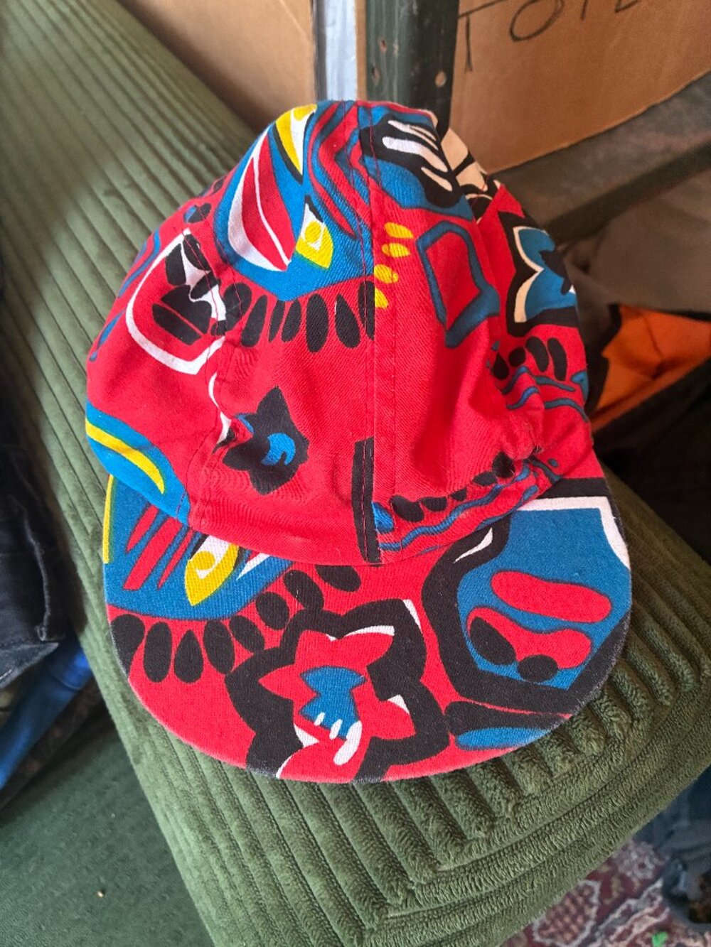 Vintage 90s Wendy's Employee Uniform Hat Snapback Abstract Tribal Pattern Red OS